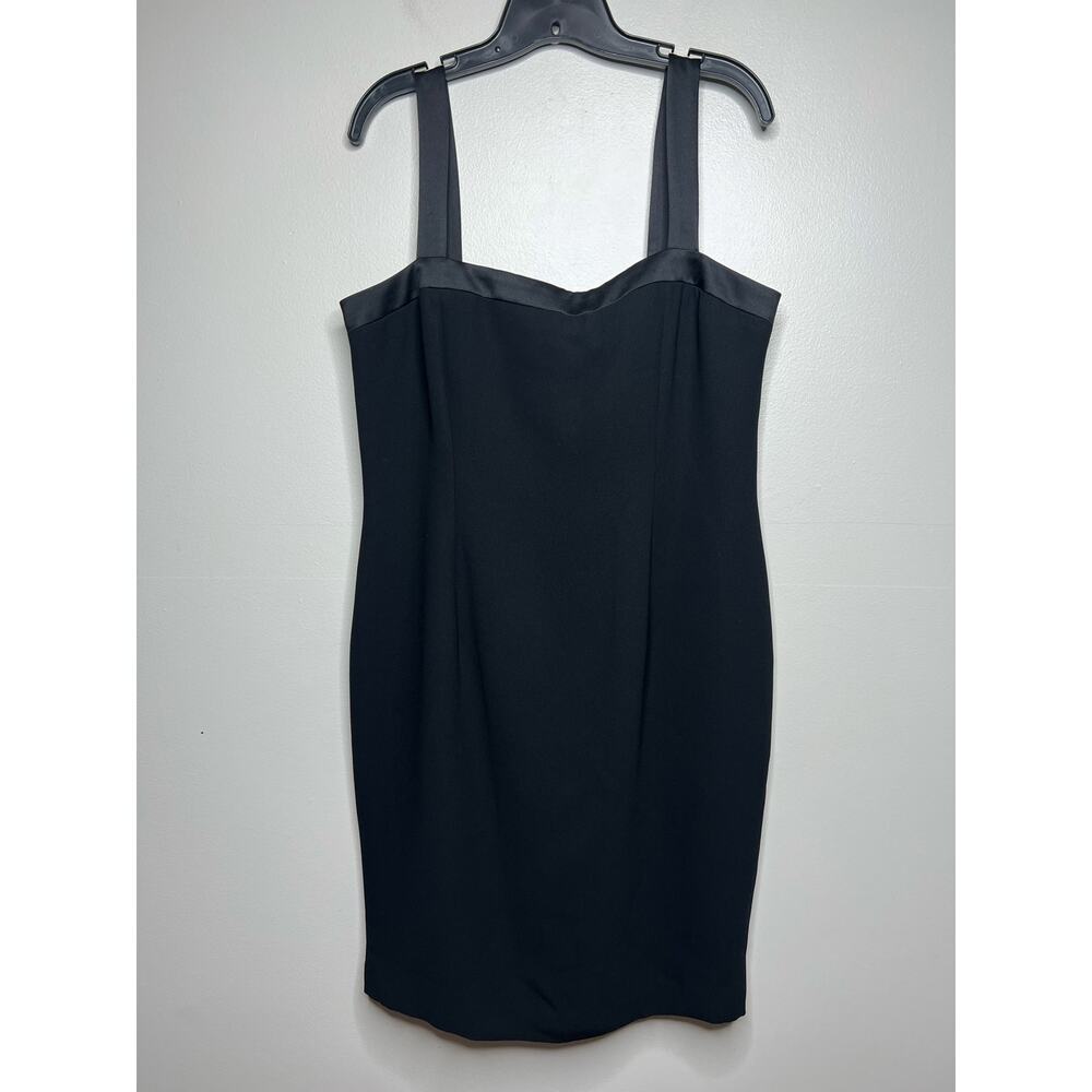 VTG Maggie London Black Sheath Dress Sleeveless Satin Trim 90s Minimalist Sz 14